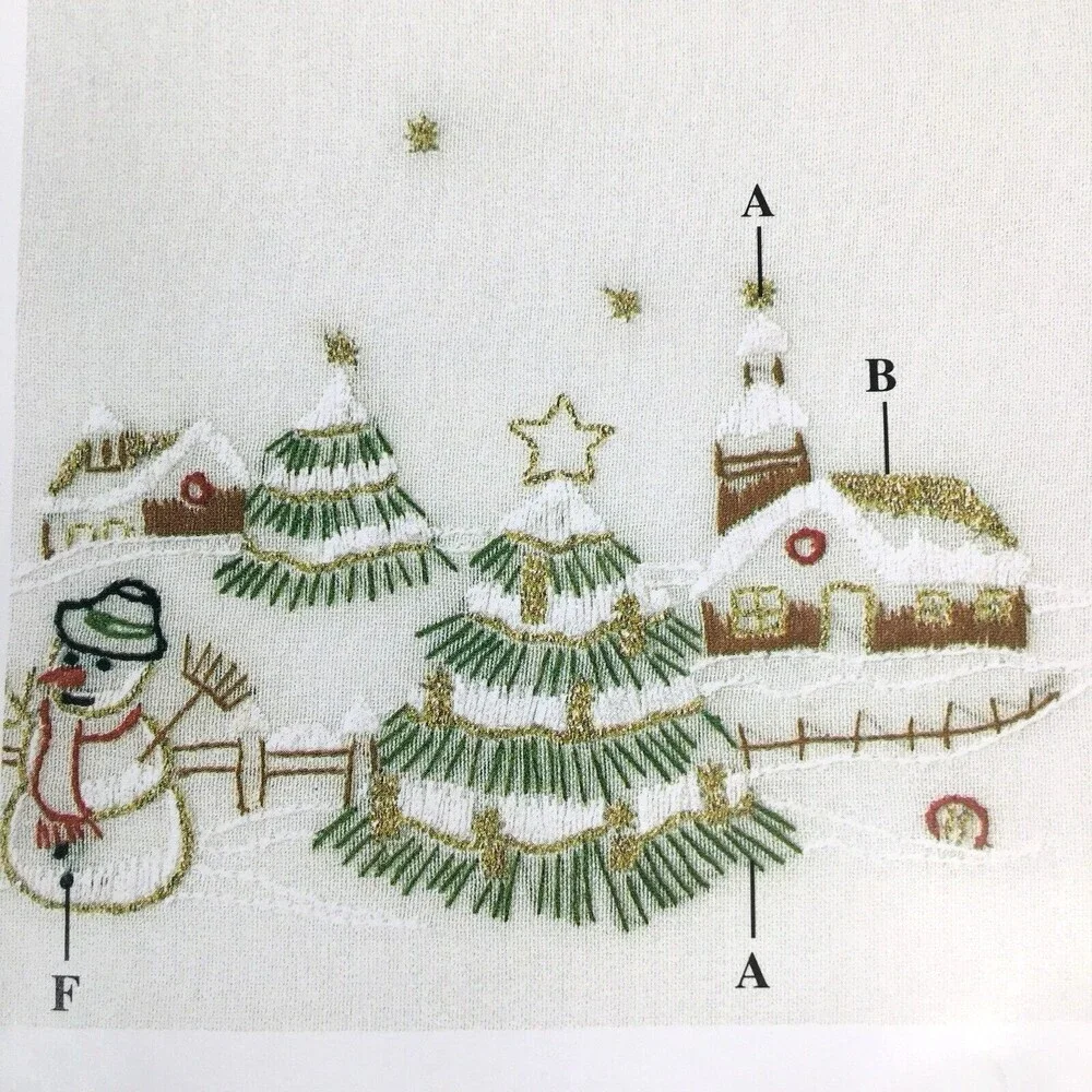 Exclusive Table Design Winter Scene Snowman Embroidery Square Topper Kit 32